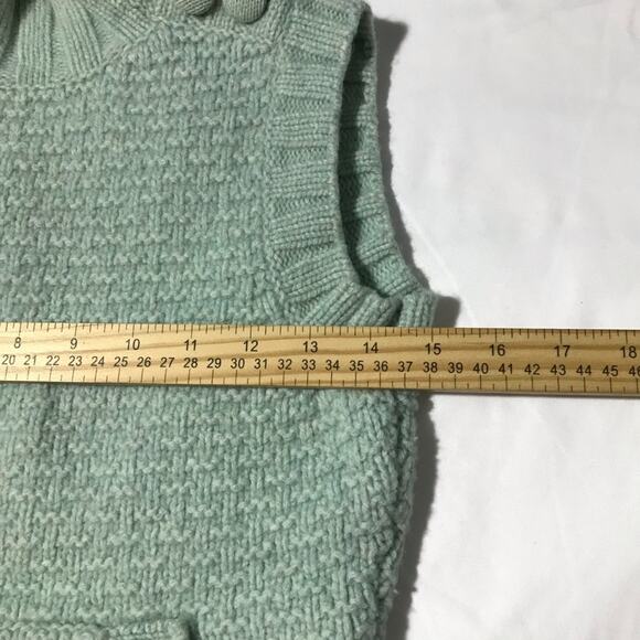 EMS womens S lambswool knit turtleneck sleeveless sweater mint green buttons - Picture 5 of 10